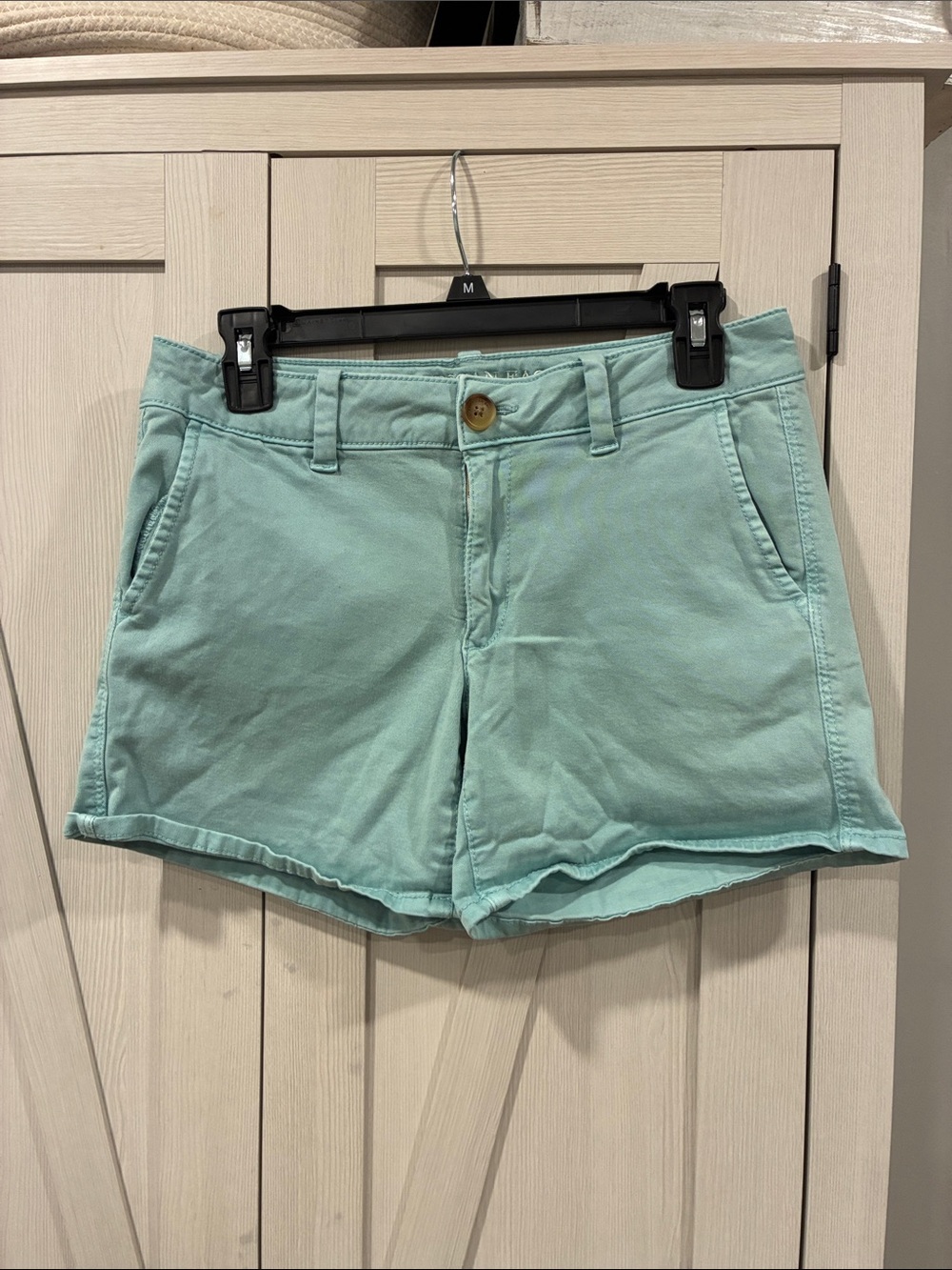American Eagle Outfitters Teal Green Midi Super Stretch Cotton Shorts